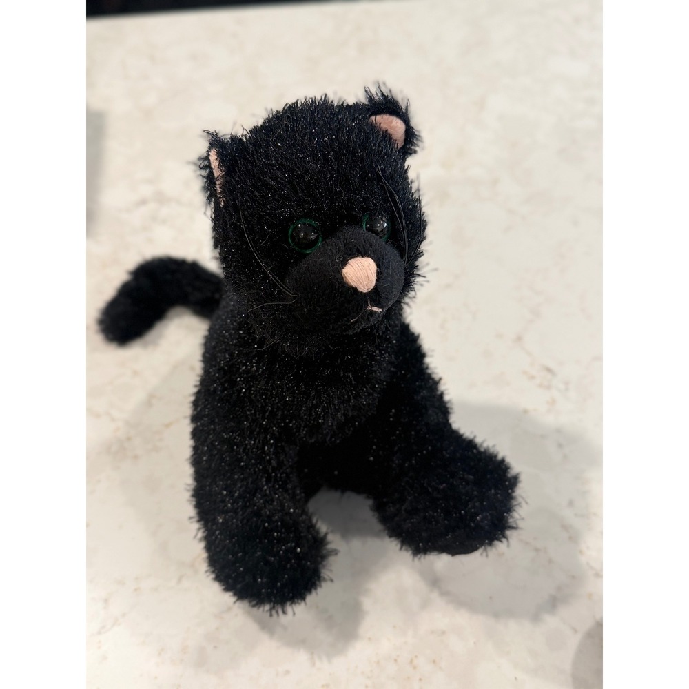 Ganz Y2K Webkinz‎ Black Cat Plush Stuffed Animal Sparkle Fur Green Eyes No Code